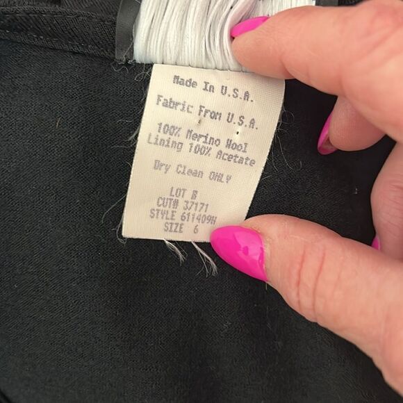 CL Carol Little Dress Sz 6 Black Wool Scoop Neck Long Sleeve Gem Stone Fringe - Picture 10 of 14